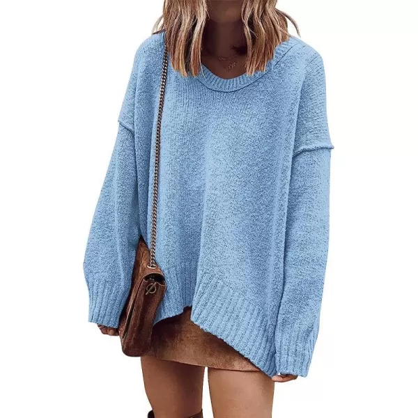 imageANRABESS Womens Casual Long Sleeve V Neck Off Shoulder Loose Baggy Comfy Knit Pullover Sweaters TunicBlue