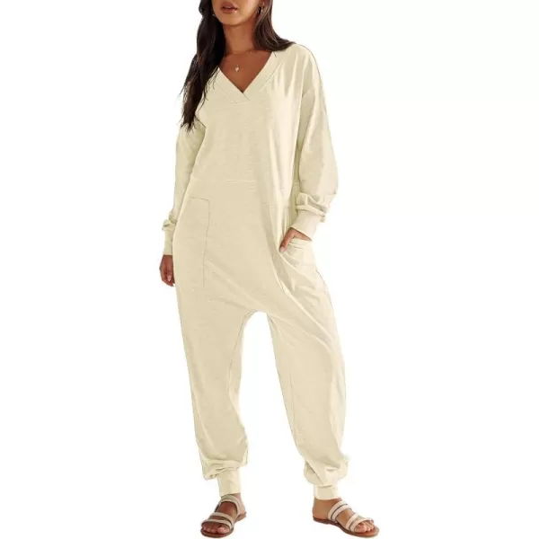 imageANRABESS Womens Casual Loose Jumpsuits Long Sleeve V Neck Oversized Rompers Baggy Overalls Lounge Pajamas Onesie JumperBeige
