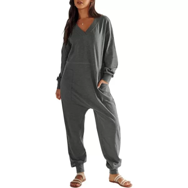 imageANRABESS Womens Casual Loose Jumpsuits Long Sleeve V Neck Oversized Rompers Baggy Overalls Lounge Pajamas Onesie JumperDark Grey