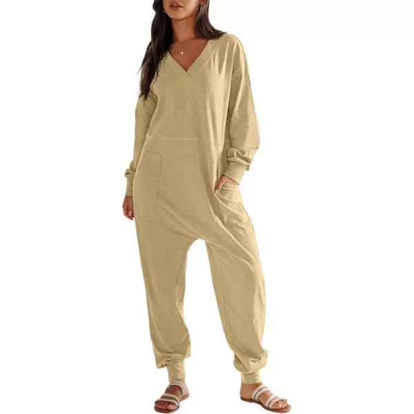 imageANRABESS Womens Casual Loose Jumpsuits Long Sleeve V Neck Oversized Rompers Baggy Overalls Lounge Pajamas Onesie JumperKhaki