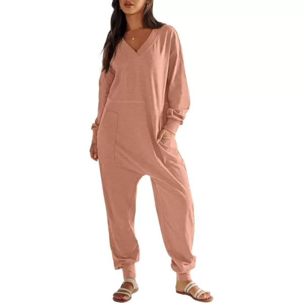 imageANRABESS Womens Casual Loose Jumpsuits Long Sleeve V Neck Oversized Rompers Baggy Overalls Lounge Pajamas Onesie JumperOrange