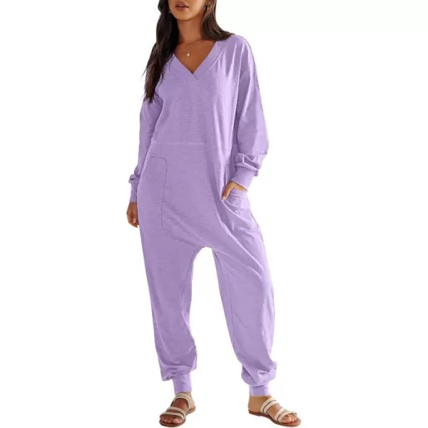 imageANRABESS Womens Casual Loose Jumpsuits Long Sleeve V Neck Oversized Rompers Baggy Overalls Lounge Pajamas Onesie JumperPurple