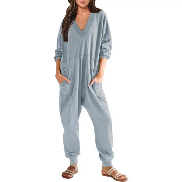 imageANRABESS Womens Casual Loose Jumpsuits Long Sleeve V Neck Rompers Baggy Overalls Lounge Pajamas Onesie Jumpers with PocketSky