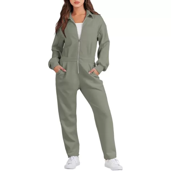 imageANRABESS Womens Casual Loose Long Sleeve Fall Jumpsuits Zipup Long Pants One Piece Outfit Romper with PocketsArmy