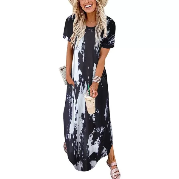 imageANRABESS Womens Casual Loose Short Sleeve Long Dress Split Maxi Summer Beach Dress with Pockets03 Tie Dye Black