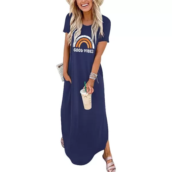 imageANRABESS Womens Casual Loose Short Sleeve Long Dress Split Maxi Summer Beach Dress with PocketsRainbow1 Navy