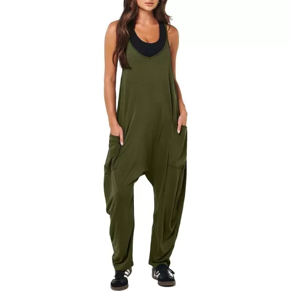 imageANRABESS Womens Casual Loose Sleeveless Jumpsuits Adjustbale Spaghetti Strap V Neck Harem Long Pants Overalls with PocketsArmy Green