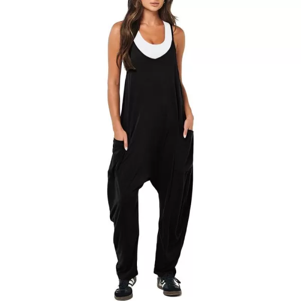 imageANRABESS Womens Casual Loose Sleeveless Jumpsuits Adjustbale Spaghetti Strap V Neck Harem Long Pants Overalls with PocketsBlack