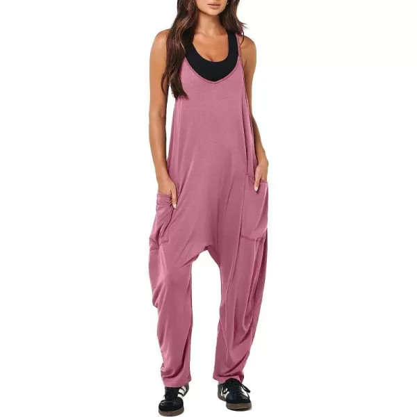 imageANRABESS Womens Casual Loose Sleeveless Jumpsuits Adjustbale Spaghetti Strap V Neck Harem Long Pants Overalls with PocketsPink