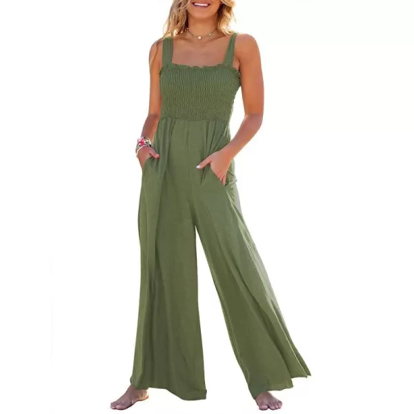 imageANRABESS Womens Casual Loose Sleeveless Tank Jumpsuits Square Collar Smocked Wide Leg Jumpsuit Rompers with Pockets04green