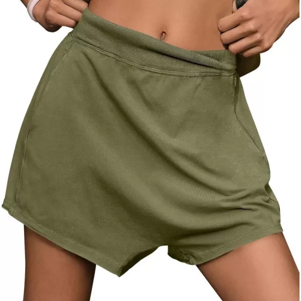 imageANRABESS Womens Casual Loose Summer High Waisted Shorts Gym Yoga Harem Comfy Short with Pockets Fashion Clothes 2024Army Green