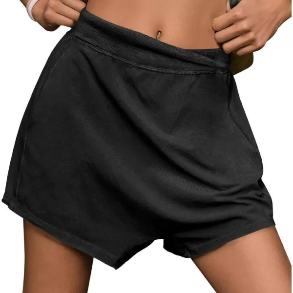 imageANRABESS Womens Casual Loose Summer High Waisted Shorts Gym Yoga Harem Comfy Short with Pockets Fashion Clothes 2024Black