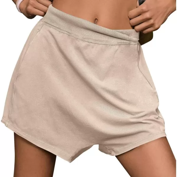 imageANRABESS Womens Casual Loose Summer High Waisted Shorts Gym Yoga Harem Comfy Short with Pockets Fashion Clothes 2024Khaki