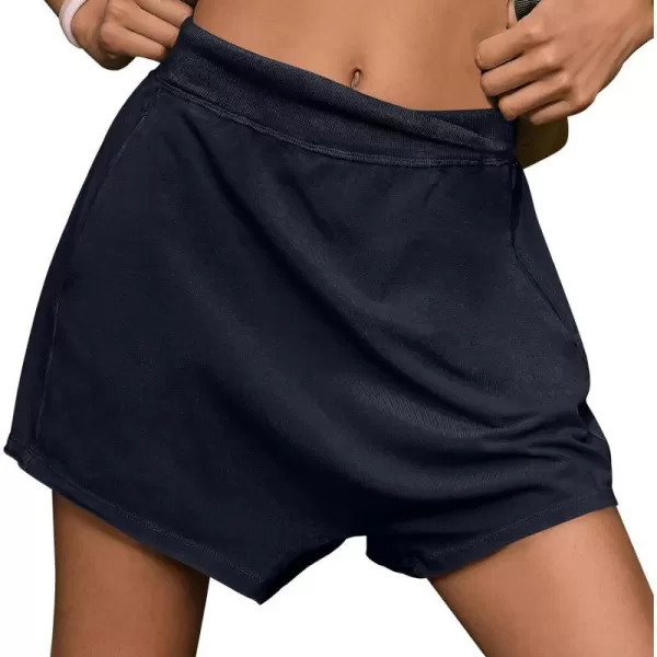 imageANRABESS Womens Casual Loose Summer High Waisted Shorts Gym Yoga Harem Comfy Short with Pockets Fashion Clothes 2024Navy Blue