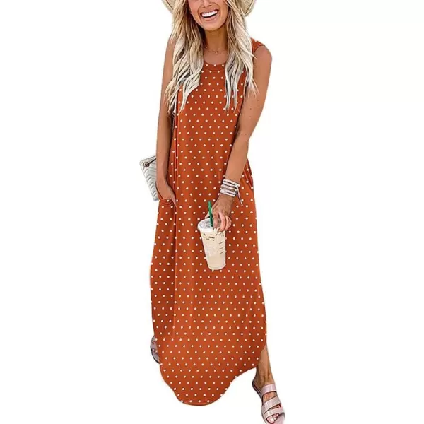 imageANRABESS Womens Casual Loose Sundress Long Dress Sleeveless Split Maxi Dresses Summer Beach Dress with Pockets02 Dot Orange