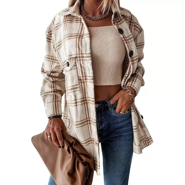 imageANRABESS Womens Casual Plaid Shacket Button Down Long Sleeve Shirt Jacket1 Khaki