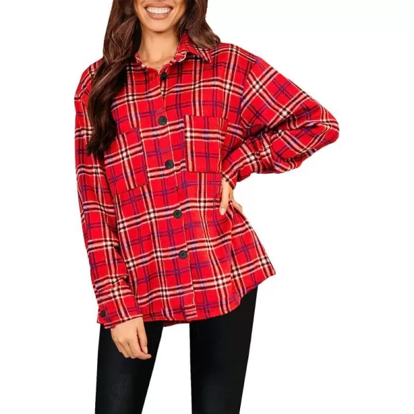 imageANRABESS Womens Casual Plaid Shacket Button Down Long Sleeve Shirt Jacket1 Red