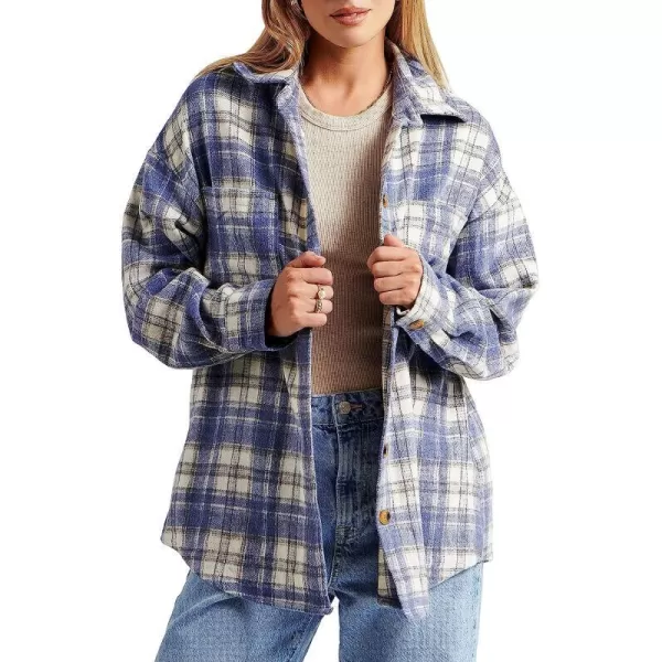 imageANRABESS Womens Casual Plaid Shacket Button Down Long Sleeve Shirt Jacket2 Blue