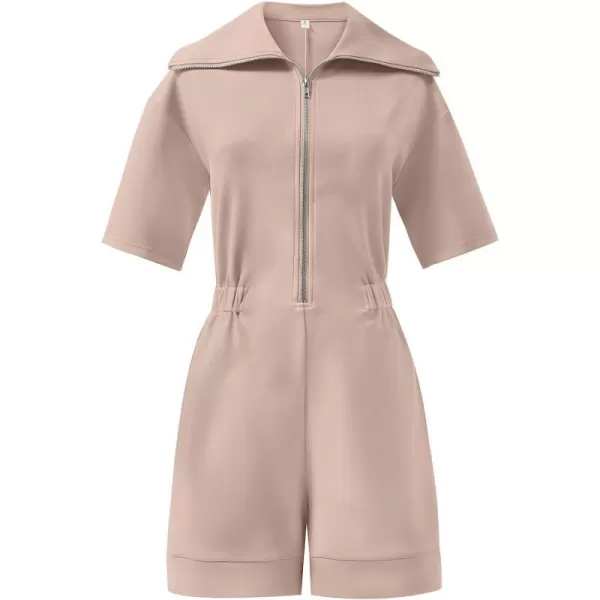 imageANRABESS Womens Casual Rompers Short Sleeve Half Zip Collars Shorts Jumpsuits Summer OutfitsApricot