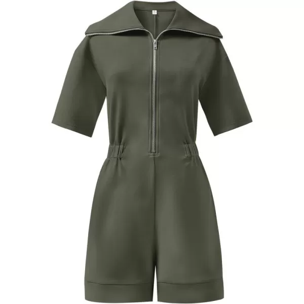 imageANRABESS Womens Casual Rompers Short Sleeve Half Zip Collars Shorts Jumpsuits Summer OutfitsArmy Green