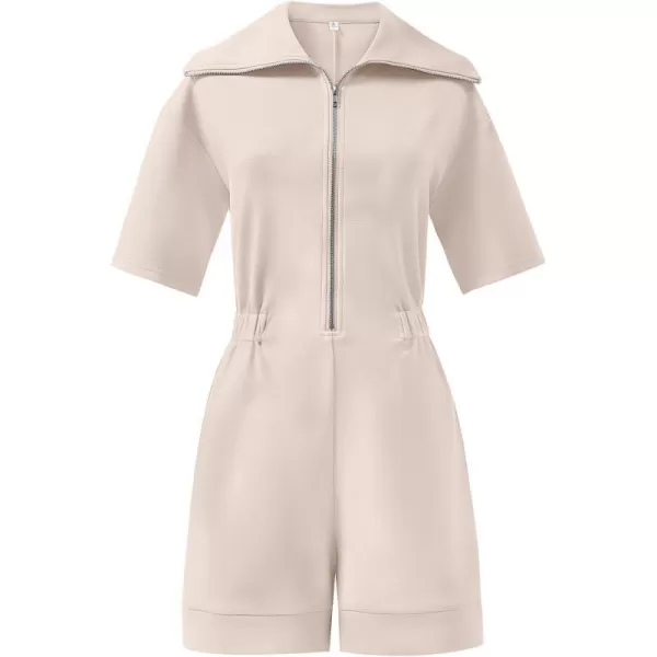 imageANRABESS Womens Casual Rompers Short Sleeve Half Zip Collars Shorts Jumpsuits Summer OutfitsBeige