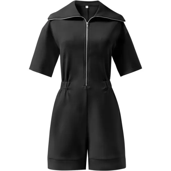 imageANRABESS Womens Casual Rompers Short Sleeve Half Zip Collars Shorts Jumpsuits Summer OutfitsBlack