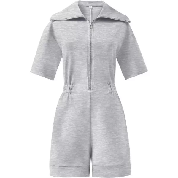 imageANRABESS Womens Casual Rompers Short Sleeve Half Zip Collars Shorts Jumpsuits Summer OutfitsGrey