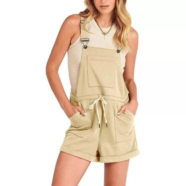imageANRABESS Womens Casual Straps Short Bib Overalls Basic Sleeveless Drawstring Romper JumpsuitsApricot