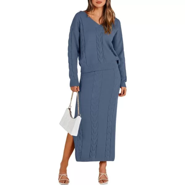 imageANRABESS Womens Casual Two Piece Outfits Long Sleeve Cable Knit Top and Bodycon Maxi Skirt Pullover Sweater SetsBlue