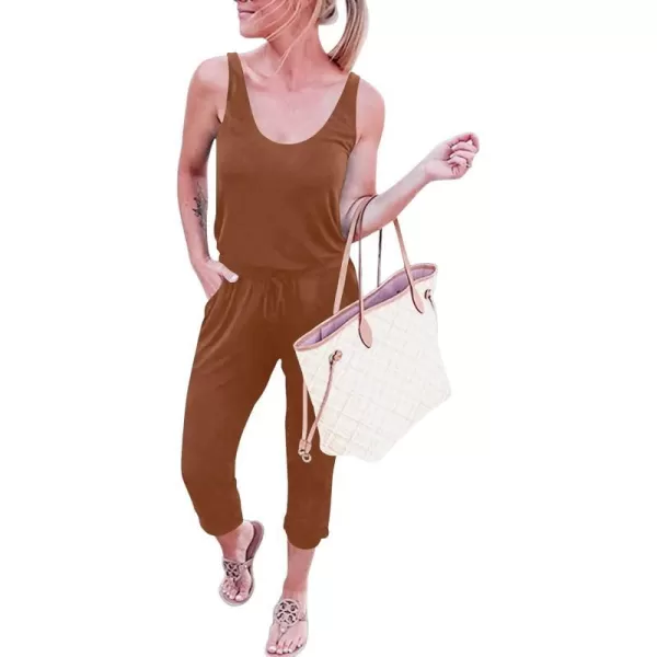 imageANRABESS Womens Causal Tank Jumpsuits Sleeveless Drawstring Elastic Waist Loose Summer Romper Outfits with Pockets01brick Red