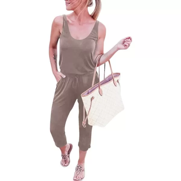 imageANRABESS Womens Causal Tank Jumpsuits Sleeveless Drawstring Elastic Waist Loose Summer Romper Outfits with Pockets01brown