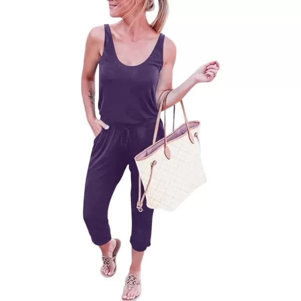 imageANRABESS Womens Causal Tank Jumpsuits Sleeveless Drawstring Elastic Waist Loose Summer Romper Outfits with Pockets01grey Purple