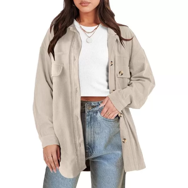 imageANRABESS Womens Corduroy Shacket Oversized Long Sleeve Button Down Shirts 2023 Trendy Cardigan Jacket CoatsBeige