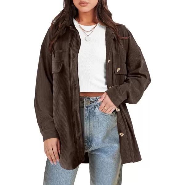 imageANRABESS Womens Corduroy Shacket Oversized Long Sleeve Button Down Shirts 2023 Trendy Cardigan Jacket CoatsBrown