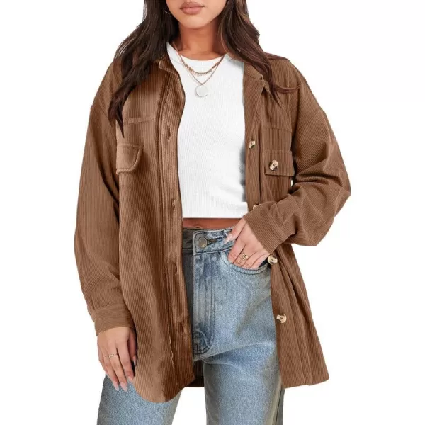 imageANRABESS Womens Corduroy Shacket Oversized Long Sleeve Button Down Shirts 2023 Trendy Cardigan Jacket CoatsCoffee