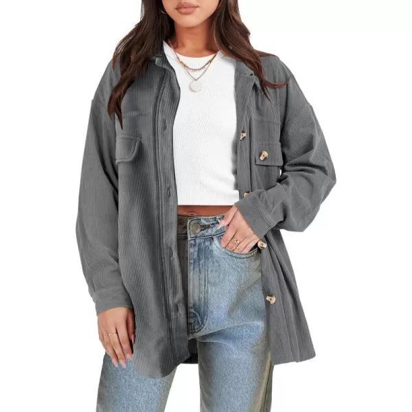 imageANRABESS Womens Corduroy Shacket Oversized Long Sleeve Button Down Shirts 2023 Trendy Cardigan Jacket CoatsGrey