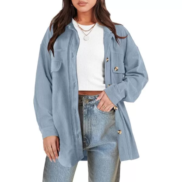 imageANRABESS Womens Corduroy Shacket Oversized Long Sleeve Button Down Shirts 2023 Trendy Cardigan Jacket CoatsGrey Blue