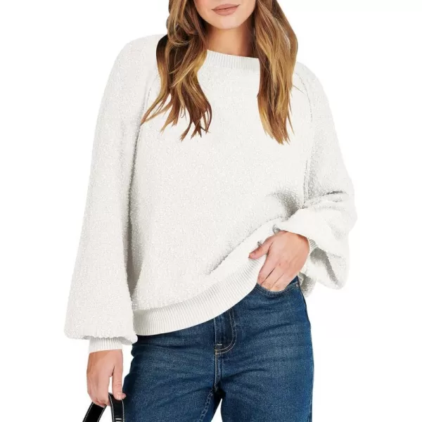 imageANRABESS Womens Crewneck Batwing Long Sleeve Sweater 2023 Fall Oversized Popcorn Knit Pullover Sweater Top02white
