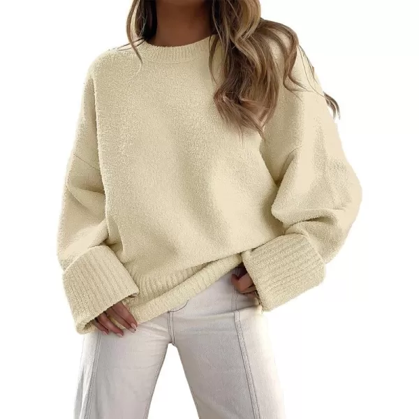 imageANRABESS Womens Crewneck Long Sleeve Oversized Fuzzy Knit Chunky Warm Pullover Sweater TopAlmond