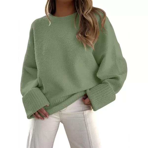 imageANRABESS Womens Crewneck Long Sleeve Oversized Fuzzy Knit Chunky Warm Pullover Sweater TopArmy Green