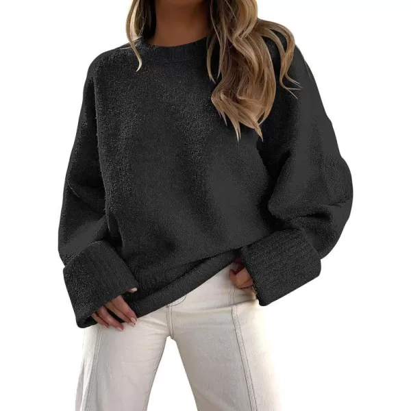 imageANRABESS Womens Crewneck Long Sleeve Oversized Fuzzy Knit Chunky Warm Pullover Sweater TopBlack
