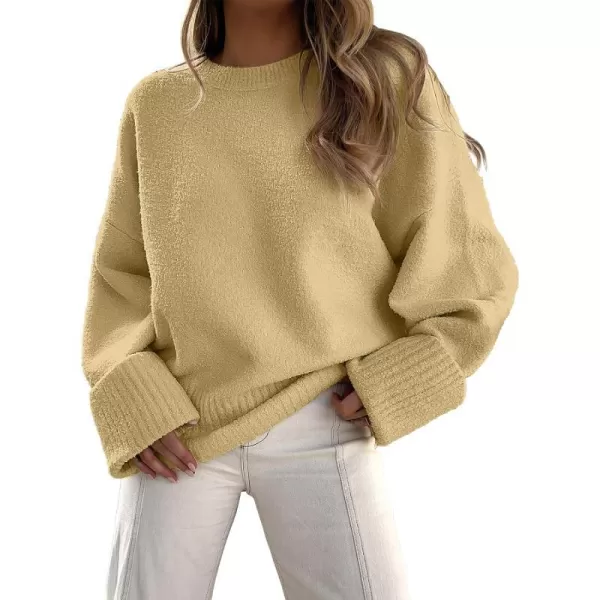 imageANRABESS Womens Crewneck Long Sleeve Oversized Fuzzy Knit Chunky Warm Pullover Sweater TopLight Khaki