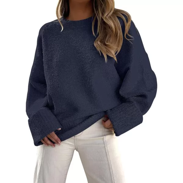 imageANRABESS Womens Crewneck Long Sleeve Oversized Fuzzy Knit Chunky Warm Pullover Sweater TopNavy Blue