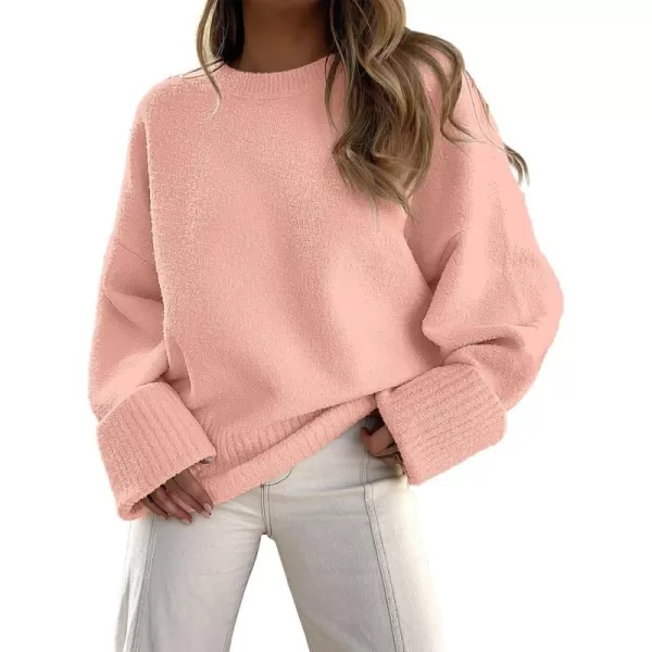 imageANRABESS Womens Crewneck Long Sleeve Oversized Fuzzy Knit Chunky Warm Pullover Sweater TopPink