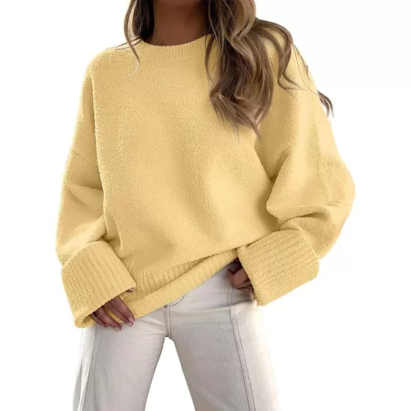 imageANRABESS Womens Crewneck Long Sleeve Oversized Fuzzy Knit Chunky Warm Pullover Sweater TopYellow