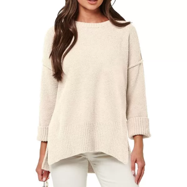 imageANRABESS Womens Crewneck Oversized Sweaters Fuzzy Knit Chunky Warm Side Slit Pullover Long Sleeve Sweater TopApricot