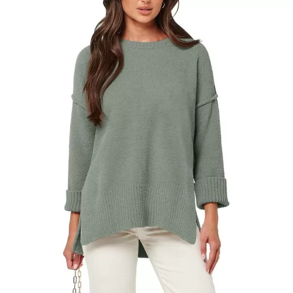 imageANRABESS Womens Crewneck Oversized Sweaters Fuzzy Knit Chunky Warm Side Slit Pullover Long Sleeve Sweater TopArmy Green