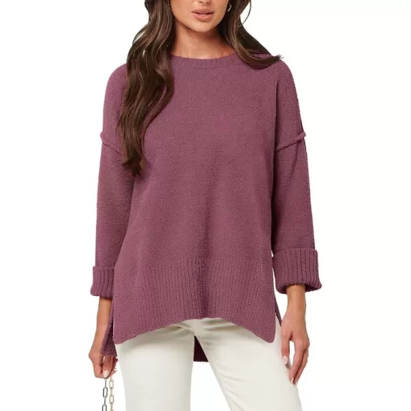 imageANRABESS Womens Crewneck Oversized Sweaters Fuzzy Knit Chunky Warm Side Slit Pullover Long Sleeve Sweater TopFuchsia