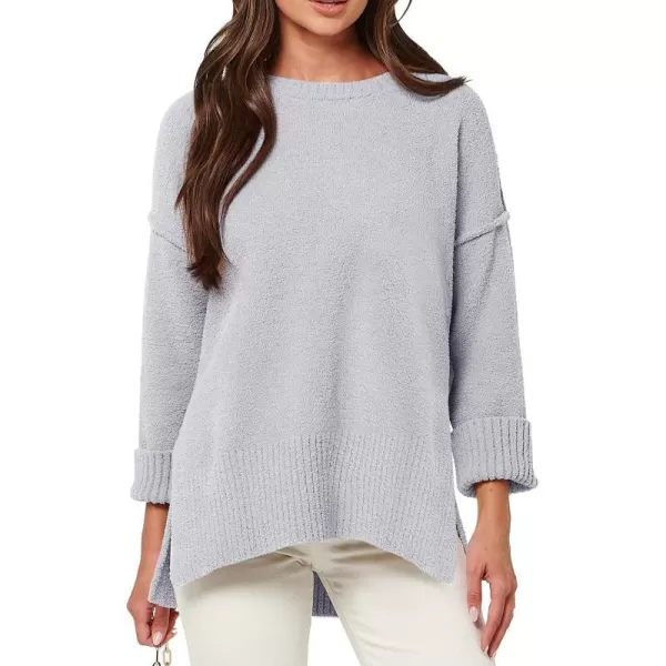 imageANRABESS Womens Crewneck Oversized Sweaters Fuzzy Knit Chunky Warm Side Slit Pullover Long Sleeve Sweater TopGray