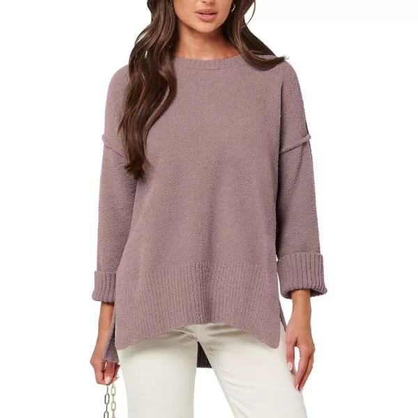 imageANRABESS Womens Crewneck Oversized Sweaters Fuzzy Knit Chunky Warm Side Slit Pullover Long Sleeve Sweater TopGray Purple